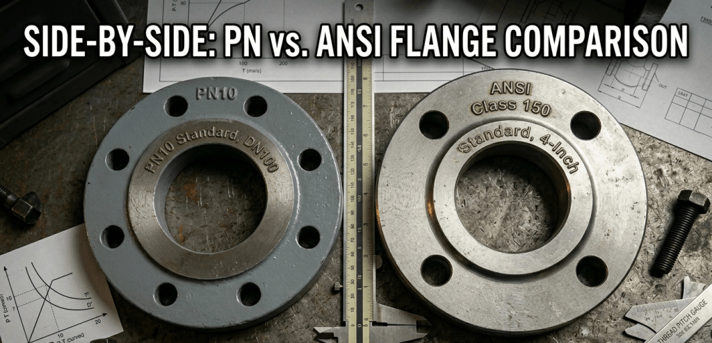 PN flange vs ANSI Class 150 flange bolt pattern difference valve pressure rating comparison