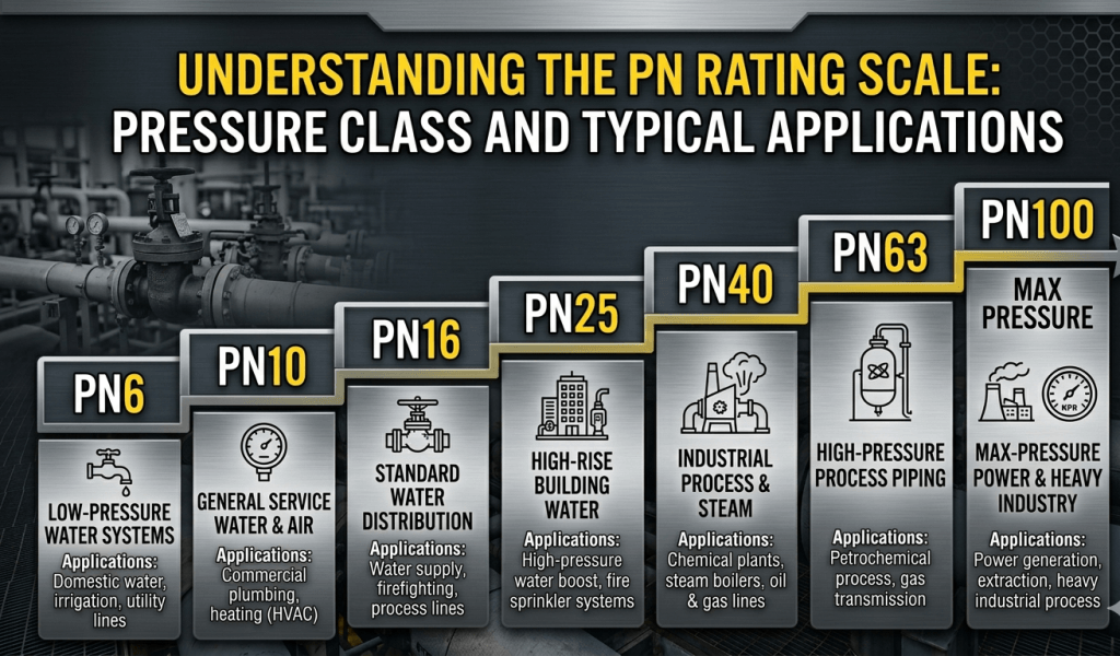 PN rating scale from PN6 to PN100