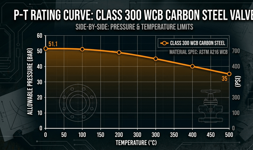 pressure temperature chart Class 300 WCB carbon steel valve pressure rating
