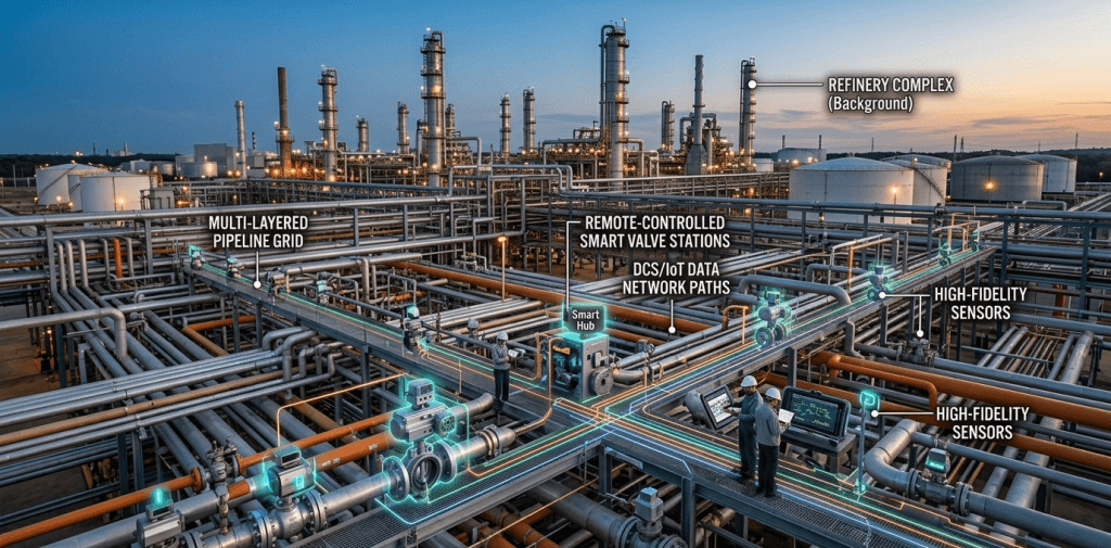 smart industrial valves oil gas refinery automated pipeline remote IoT flow control